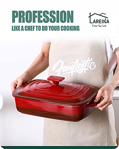 Lareina Large Ceramic Casserole Dish With Lid, 4.0 Quart Covered Rectangular Stoneware Baking Dishes For Oven, Deep 9X13 Inch Lasagna Pans For Baking And Serving, Red #TOP3