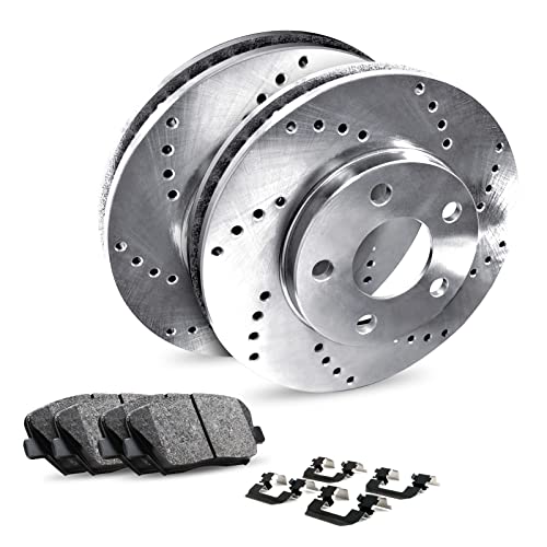 Image of R1 Concepts Rear Brake Kit Fits 2011-2014 Ford Edge | 2011-2019 Ford Explorer; 2009-2019 Ford Flex; 2010-2019 Ford Taurus| Ceramic Pads, Drilled eLINE Rotors| Hardware