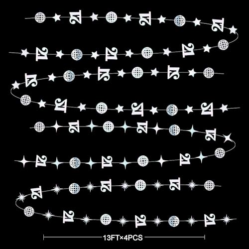 Image of Iridescent 21st Disco Birthday Decorations Laser Number 21 Disco Ball Twinkle Star Garland Metallic Banner Backdrop for Girls Boys Happy 21st Birthday Finally Legal Cheers to 21 Years Party Decor
