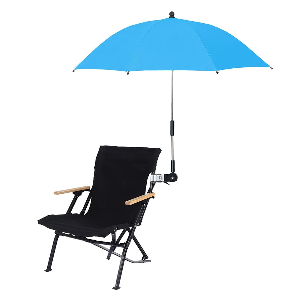 Mnrkaoic Chair Umbrella with Clamp, Portable Clip on Umbrella for Beach, Patio, Stroller, Sports Wheelchair, and Wagon, UV Protection Sun Shade (Blue)