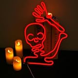 FAXFSIGN Skeleton Skull Neon Sign Red Halloween Waving Ghost Led Light Up Signs for Wall Window Decor Usb Fun Lamp Neon Light Signs for Bedroom Beer Bar Man Cave Birthday Halloween Party Gifts