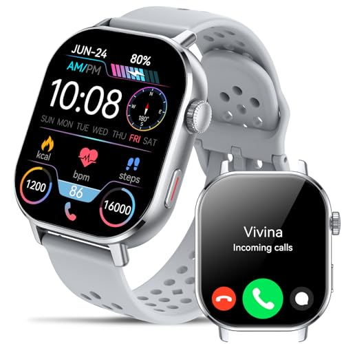 GPS Smartwatch Herren, 2.06'AMOLED Uhren Herren mit Bluetooth Anruf, 5ATM Wasserdichte Sportuhr, Kompass Höhe SOS, 178+Sportmodi Fitnessuhr, Herzfrequenz Schlafmonitor Smart Watch für Android iOS,Grau