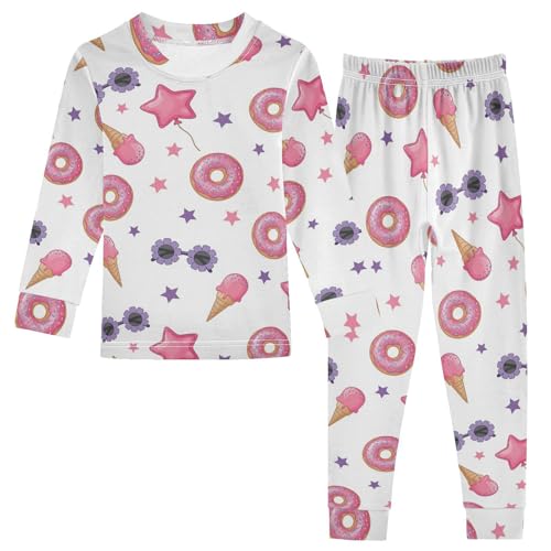 Pajama Sets Long Sleeve Sweet Donuts Ice Creams Soft Comfy Sleepwear 2 Piece PJS 3-8T