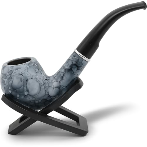 Wooden Tobacco Pipe with Blue Marble Design, 5.67