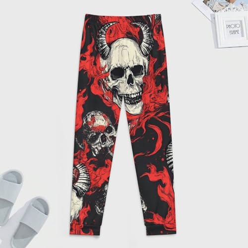 Evil Demon Skull with Flames Breathable Mens Pajama Pants Lounge Sleep PJ Bottoms Sleepwear Jogger3