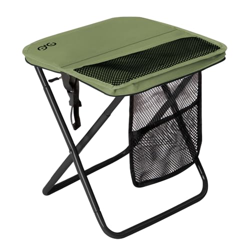 CAMDOOR Portable Collapsible Stool 16Folding Stool with 3 Side Pockets and Shoulder Strap Extra Large Camping Chair Supports 400 lbs Ultralight Portable Seat for Outdoor Hiking Fishing