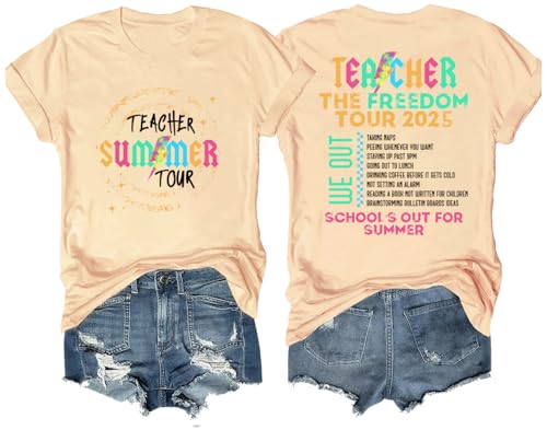 DarkJoy Teacher Summer Tour Shirt V Neck T-Shirt Teacher The Freedom Tour 2025 Shirt Camel