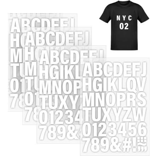 BEPSYOM 4 Feuilles Lettres Thermocollantes, Chiffres Thermocollant Numéros Thermocollante pour Tissu T-Shirt Chemises Projets de Couture Bricolage, Transfert Thermique...