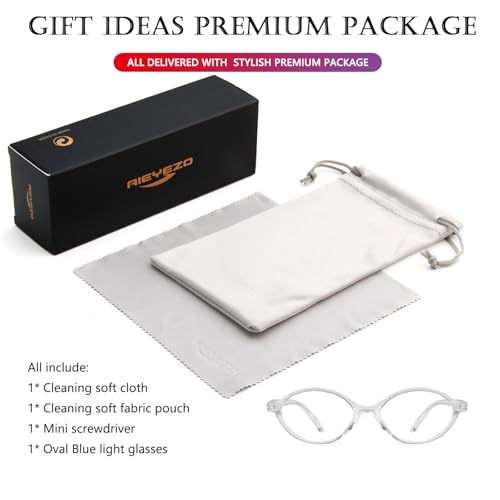 Image of AIEYEZO Small Oval Blue Light Glasses for Women Fashion Retro TR90 Oval Frames Computer Screen Glasses (Clear)