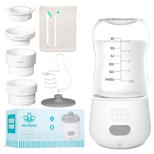 Image of MUMBEE Portable Bottle Warmer for Travel with Fast 4 Heat Settings & Burn Protection, Leak-Proof & Safe Rechargeable Baby Bottle Warmer for Breastmilk, Formula or Water