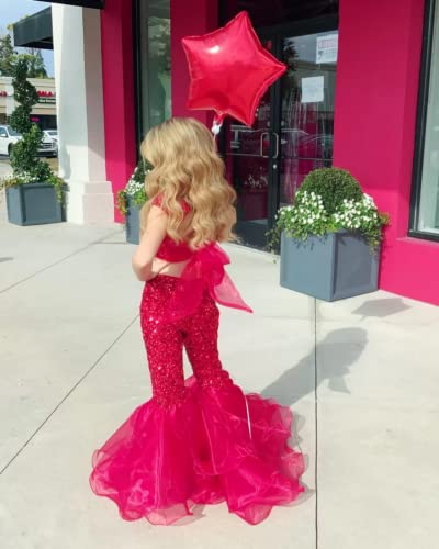 ZHengquan Girls' Two Pieces Pageant Dress Sequins Bell Bottoms Little Kids Birthday High Neck Formal Party Gowns4