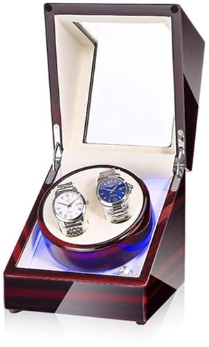 erkebspm Remontoir de Montre Double pour Montres automatiques, avec lumière LED Bleue, Coque en Bois, Peinture extérieure pour Piano, Moteur extrêmement Silencieux