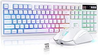 ZJFKSDYX C104 Wireless Gaming Keyboard and Mouse Combo, Waterproof 104 Keys US Layout RGB Backlit Rechargeable Mechanical Feel Ergonomic Keyboard and RGB Mute Mouse for PC Gamers (White)