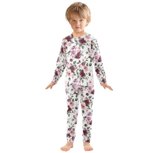 ALAZA Watercolor Rose Flower Leaves Pajamas Long Sleeve Sleepwear 2-Piece Pajama Set3