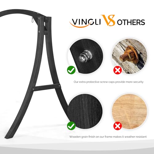 Image of VINGLI 6.7FT Wooden Porch Swing Frame, 1000-lb A-Frame Stand, Black