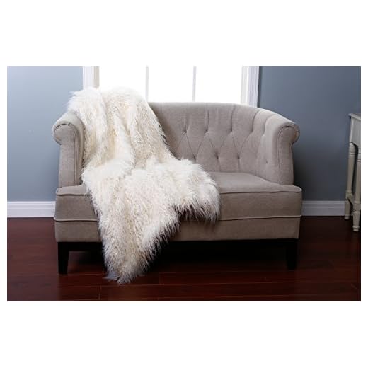 Best Home Fashion Faux Fur Throw - Lounge Blanket - Ivory Mongolian Lamb - 58"W x 60"L - (1 Throw)