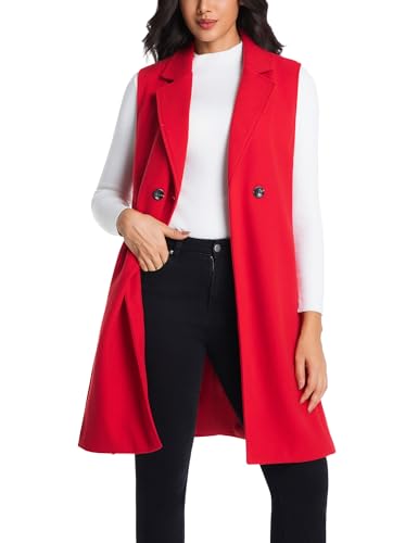 IDEALSANXUN Womens Long Wool Vest Fall Winter Sleeveless Blazer Jackets Wool Coat