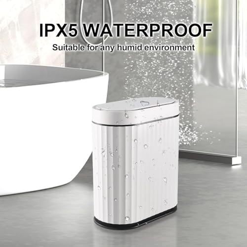 Image of jinligogo ELPHECO Plastic Touchless Trash Can, Small, Gold, Motion-Sensor, Rectangular, Bathroom, Bedroom, Kitchen, Office (White Black, 2 Gallons)