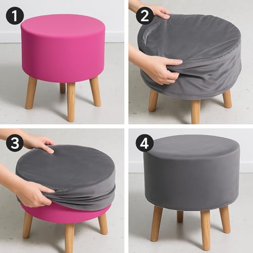 Image of Premium Velvet Round Ottoman Stool Cover - Stretch Ottoman Slipcover for Vanity & Footstool - Washable, East to Remove & Fits in 16-Inch Diameter, 8 Inch Box Height, Babypink (SC-Babypink)
