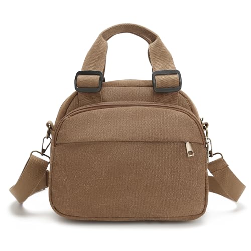DOURR Bolsa transversal pequena de lona para mulheres, prática Hobo, bolsa de mão com alça superior, vários compartimentos, casual, bolsa para sair (marrom)