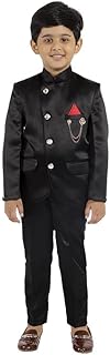 Pihu Collection Boys' 2-Piece Blazer Suit Set | Formal Coat Pant Outfit for Kids | Wedding & Festive Occasion Wear Black