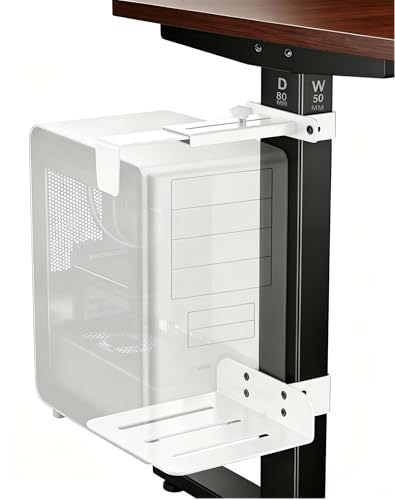 Support PC sous bureau sans perçage blanc attache réglable robuste