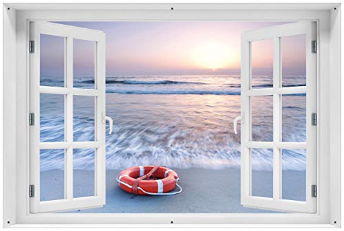 Wallario Outdoor-Poster für Garten oder Balkon Rettungsring am Strand...