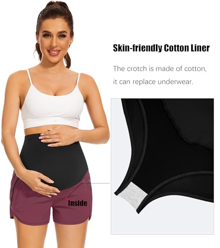 Image of PACBREEZE Women's Maternity Shorts Over Belly Quick Dry Workout Athletic Running Shorts with Zipper Pockets