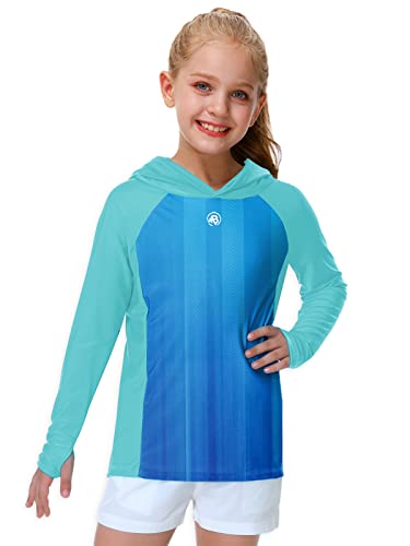 Image of AOBUTE Unisex Kids Long Sleeve Hoodie Rash Guard Boys UPF 50+ Swim Top with Thumb Hole 3-12 Years