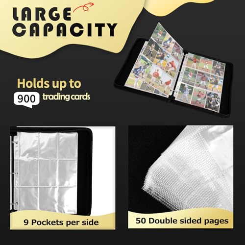 9-Pocket Trading Card Binder, PU Leather Zip Card Binder Album Holds 900 Cards for TCG, Sports Cards, Collectible Cards（RED） — view 3