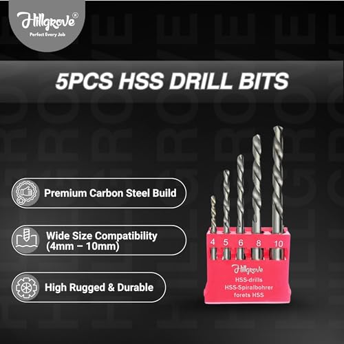 Image of Hillgrove HGCM524M1 With All Purpose 10mm Drill Machine with 5Pcs HSS Drill Bits for Making Holes in Metal /Wood /Concrete Pistol Grip Drill