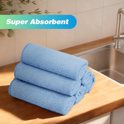 Image of HOMEXCEL Blue Microfiber Cleaning Cloth, 24 Pack Absorbent Cleaning Rags, Lint-Free, Streak-Free Cleaning Towels for Car Kitchen House, 12 inchX11 inch