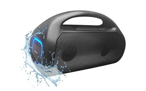 Fisher Bluetooth Speakers, Portable Wireless Speaker 20W Peak Power Boombox w HD Sound & Lights, IPX4 Water Resistant, 5H Playtime, TWS, BT 5.3, Home & Outdoor