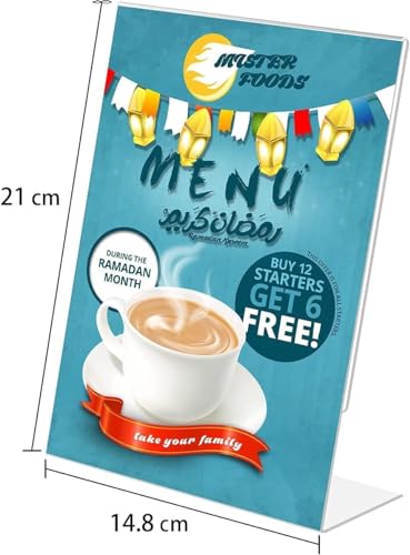 روز اكريليك - حامل لافتات حائط شفاف لاصق مع شريط لاصق للجدار والباب والزجاج، مثالي للمتجر والمكتب والمطعم (لا يحتاج للثقب) (A5-L 5 قطع)