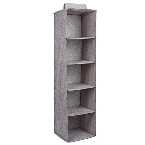 MaoXinTek Étagère Suspendue Pliable de Rangement, Organisateur d'armoire de en Tissu de Jute pour Vêtements Chaussures, Accessoires des Enfants, 5 Tablettes, Gris