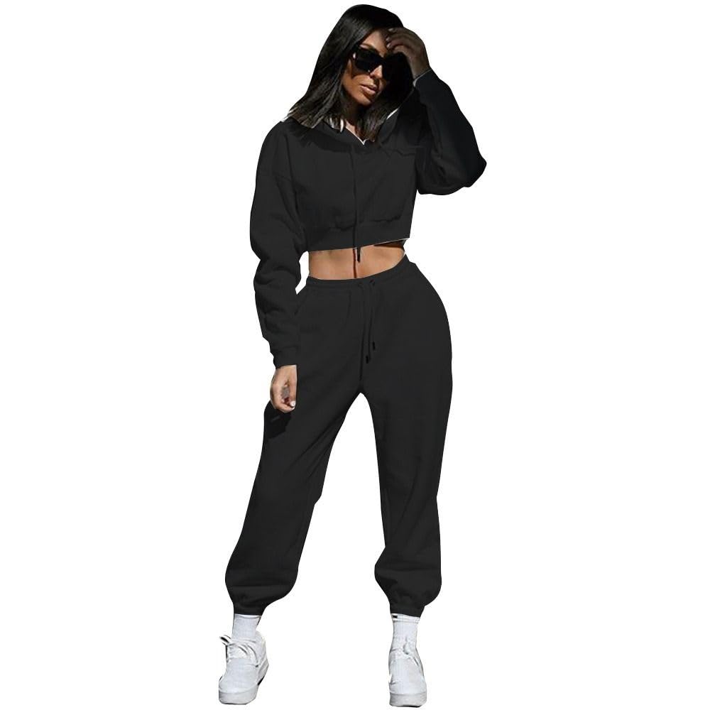 Ensemble 2 pièces sweat à capuche pour femme, top manches longues et pantalon décontracté