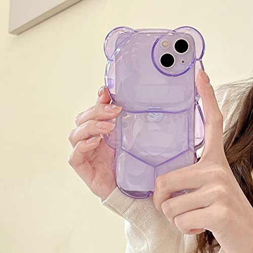 Ywyuhe Bear Phone Case Compatible With Iphone 12 Pro Max Case, Cute 3D Clear Purple Bear Case, Shockproof Kpop Cartoon Bear Phone Case For Women Girls #TOP4