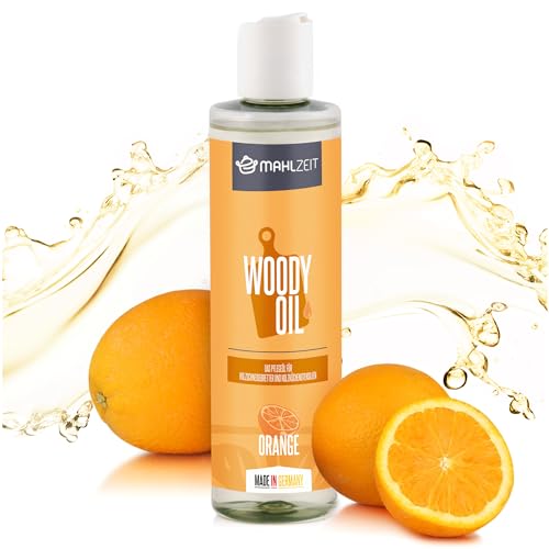 Mahlzeit WOODY OIL Holzpflege, Öl für Schneidebretter und Holzküchenutensilien | 250 ml, Orangenduft | 100{5bc8e65216e797012adad8abc2bc891a9864aeb7427b99689ad262478e94d013} natürlich | Holzöl für Holzschneidebretter Arbeitsplatten Küche, Arbeitsplattenöl