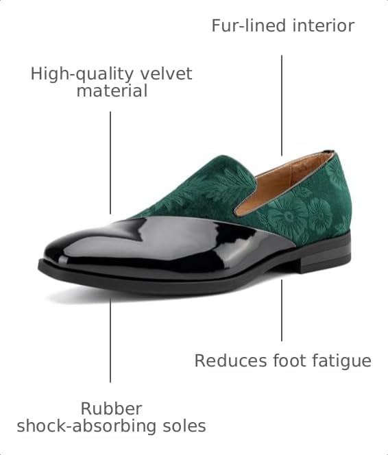 Image of JITAI Men's Velvet Loafers Classic Patent Leather Tuxedo Dress Shoes for Weddings Formal Events Stylish Comfortable Slip-Ons for Men