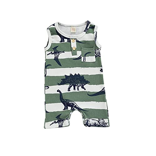 WASAIGOOD Newborn Infant Baby Boys Girls Carrot Romper Baby Ribbed Sleeveless Summer One-Piece Outfits Clothes (Dinosaur Green, 0-3 Months)