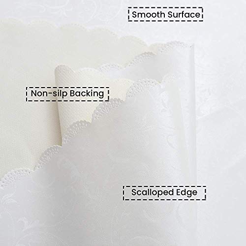 Image of Romanstile Waterproof Vinyl Tablecloth Round, 60 x 60 Inch, Flower White | Flannel Backing Wipeable Table Cloth, Heavy Duty Plastic PU Table Cover for Kitchen Dining, Indoor & Outdoor Use