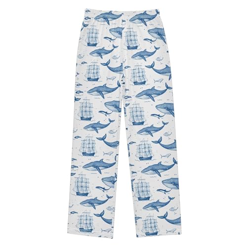 ALAZA Whales Boats Pajamas Bottoms with Pockets Comfy Pjs Sleepwear Elastic Waistband Pajamas Pants Lounge Pants for 6-14 Years