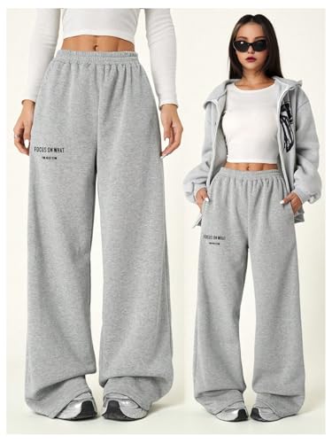 Girl's Baggy Sweatpants Letter Print High Waisted Wide Leg Pants Joggers Sweat Track Pants Trendy4
