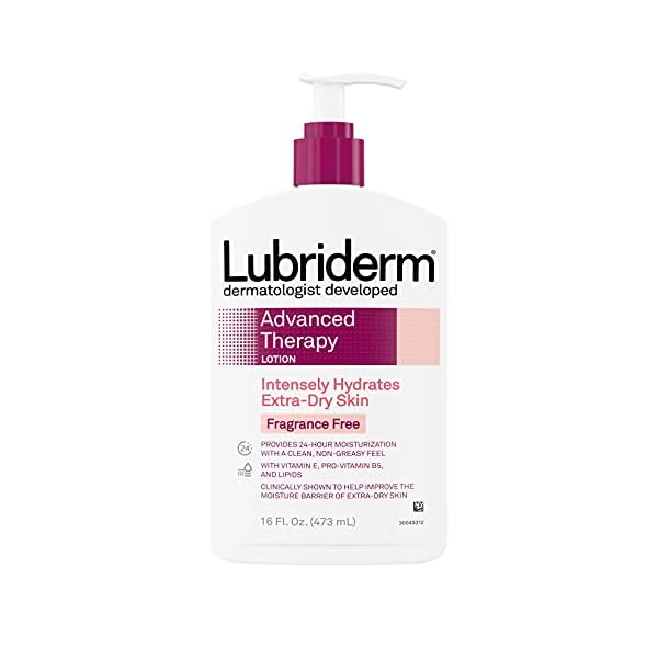 Lubriderm Advanced Therapy Fragrance Free Moisturizing Hand & Body Lotion + Pro-Ceramide with Vitamins E & Pro-Vitamin B5, Intense Hydration for Extra Dry Skin, 16 fl. oz, 2 Pack