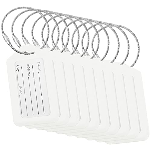 BlueCosto 10x White Luggage Tag Suitcase Identifier Label with Stainless Steel String Loops