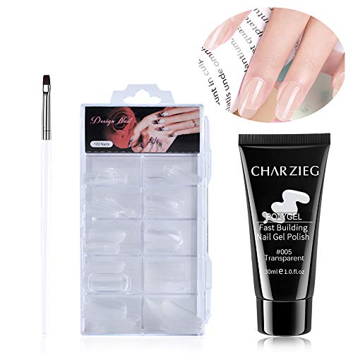 Ownest Crystal Nail Extension Gel Set, Including 100 Pcs Nail Molds and a Brush Pen, Nail Builder Enhancement Nail Thickening Tool, Quick Nail Extension Solution Gel Tube 30ml-Transparent