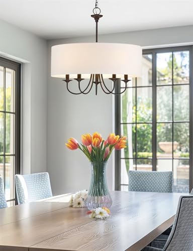Image of Kira Home Quinn 22 inch Large Modern 5-Light Drum Chandelier for Kitchen Island