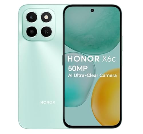 HONOR X6c, Unlocked Mobile Phones, 6.61-Inch, 6+128GB, 50 MP AI Ultra-Clear Camera, Extreme Drop & Water Resistance, Android 15 - Ocean Cyan (Renewed)
