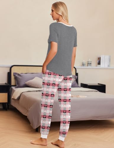 Image of Ekouaer Pajamas for Women Set 2 Piece Fall Lounge Sets Short Sleeve Pjs Joggers Long Pants Sleepwear with Pockets