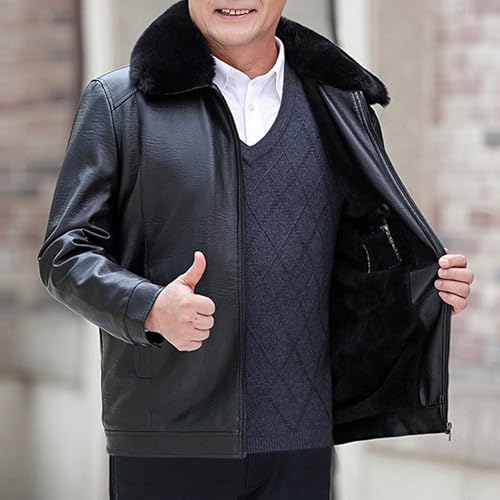 Chaqueta bomber de cuero para hombre con forro grueso miniatura 2